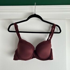 Aerie Real Sunnie Push-up Bra in Maroon Red with Lace Trim 36C
